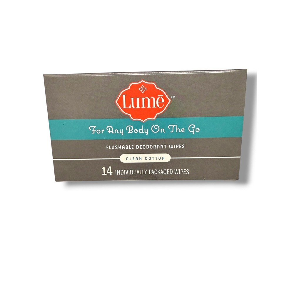 Lume Clean Cotton Flushable Deodorant Wipes Travel 9 Count Individually Wrapped